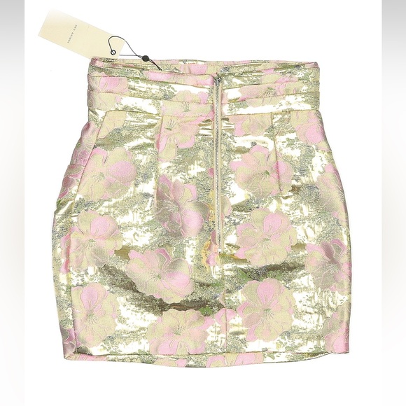 bec + bridge Meet Me at the Disco Gold and Pink Floral Mini Skirt - Picture 3 of 7